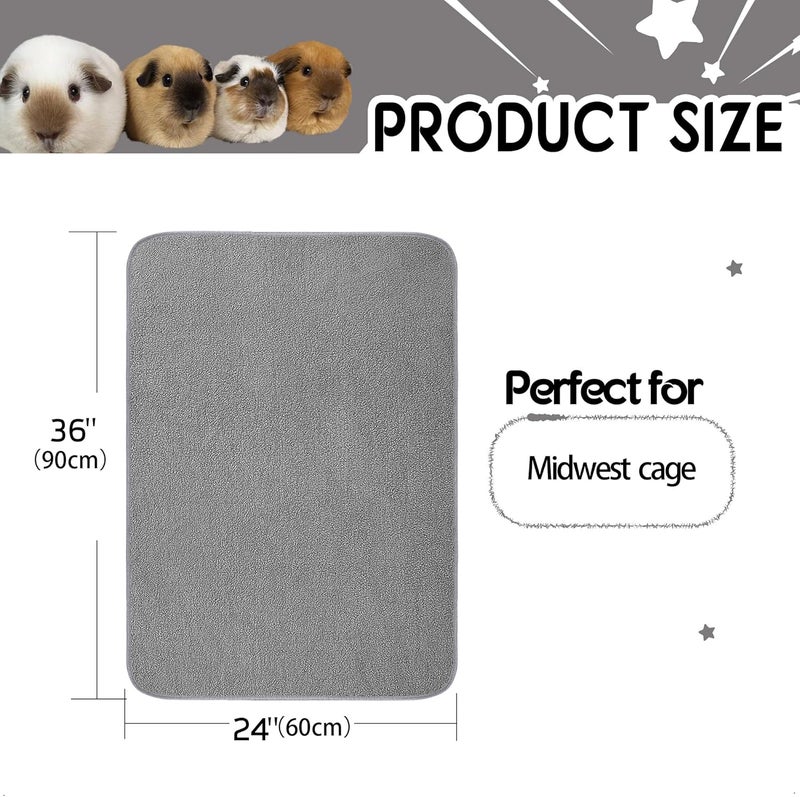 GINIDEAR Guinea Pig Cage Liner, 2 Pack - Washable, Reusable, Leakproof Fleece Bedding Pads for Small Animals with Anti-Slip Bottom - for Midwest Cage/24''X36'' Area, Gray - Image 3
